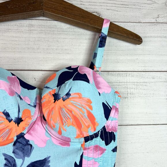 Seafolly Tankini Blue Floral Padded Swim Tank Top Size 10 - Picture 4 of 8